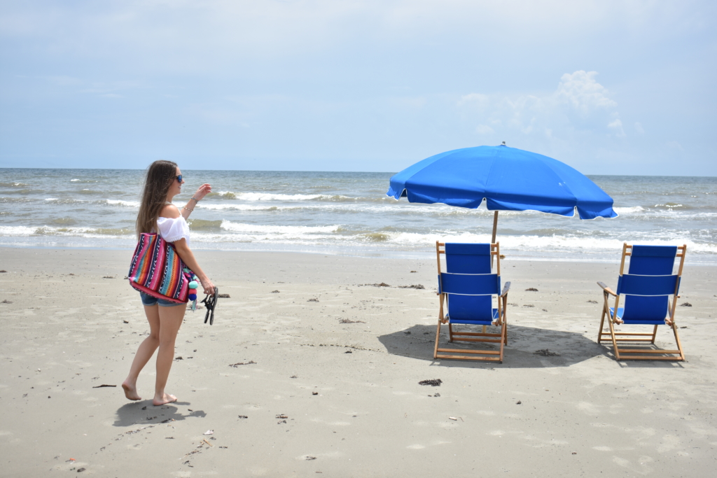 Galveston beach blue beach chairs