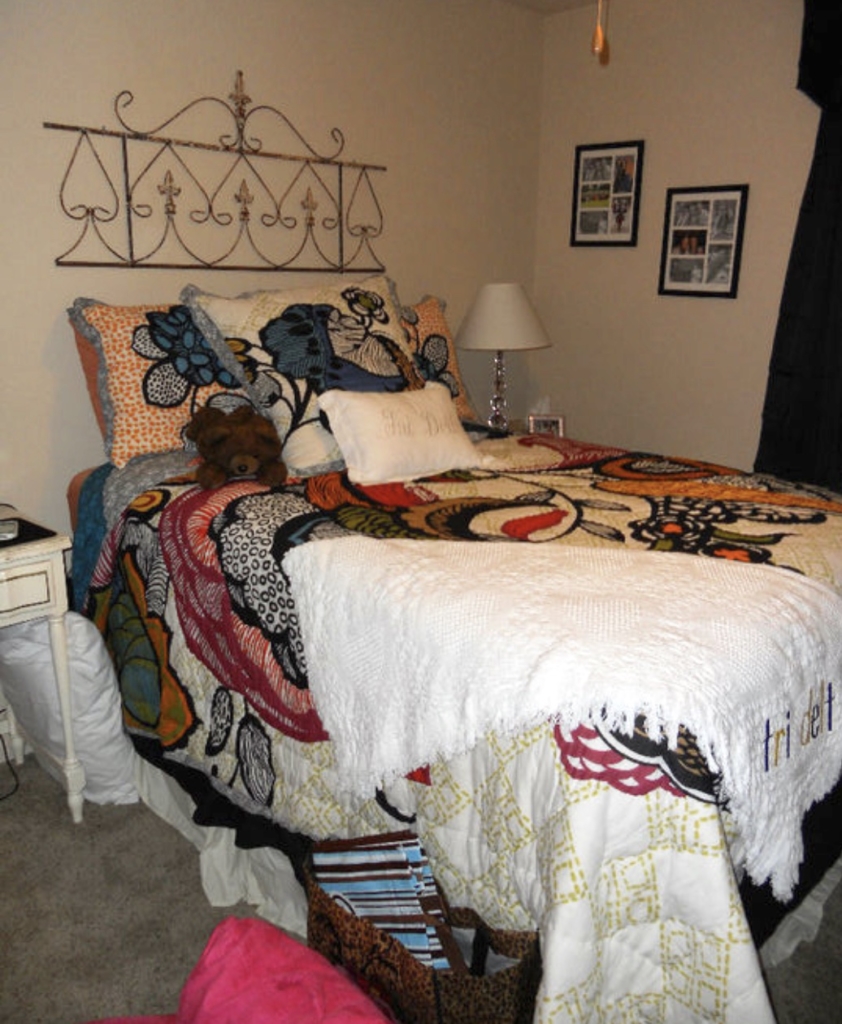 anthropology bedding, white throw blanket, rot iron wall decor