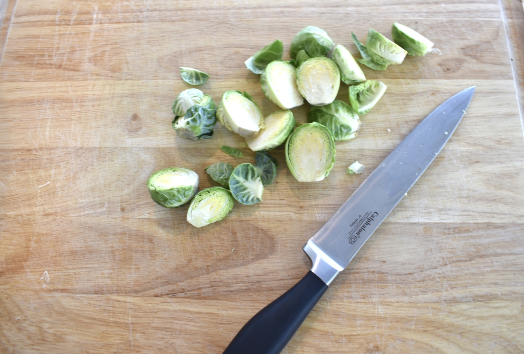 halved brussels sprouts and calphalon knife