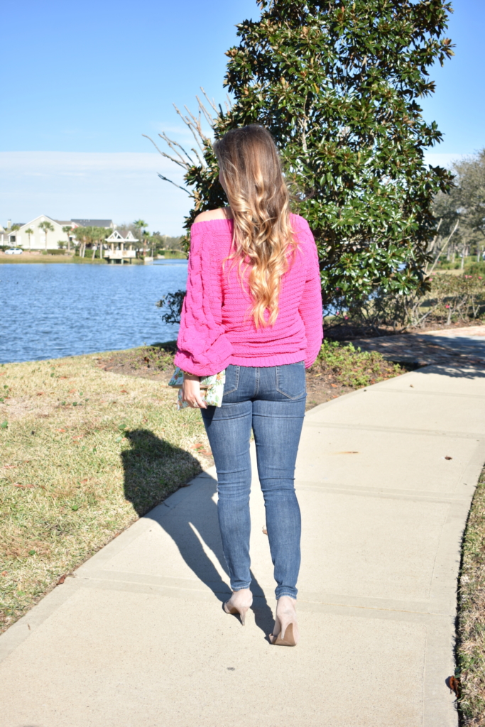 Pink Chenille sweater Cait and Co Blog