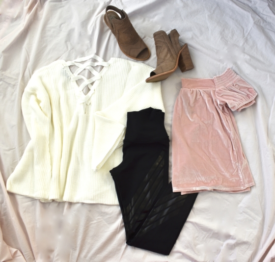 white sweater leggings and booties