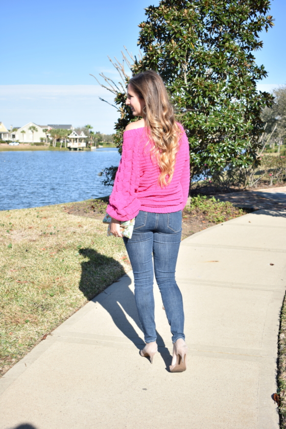 Pink Chenille sweater Cait and Co Blog